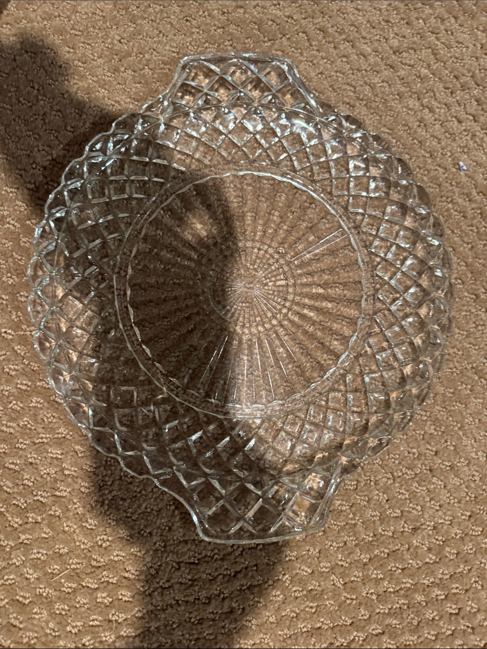 Anchor hocking cake plate in waterford pattern (or waffle pattern)